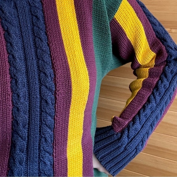 Vintage Tommy Hilfiger Chunky Knit Colorblock Stripe Pullover Sweater Cotton - Picture 10 of 10